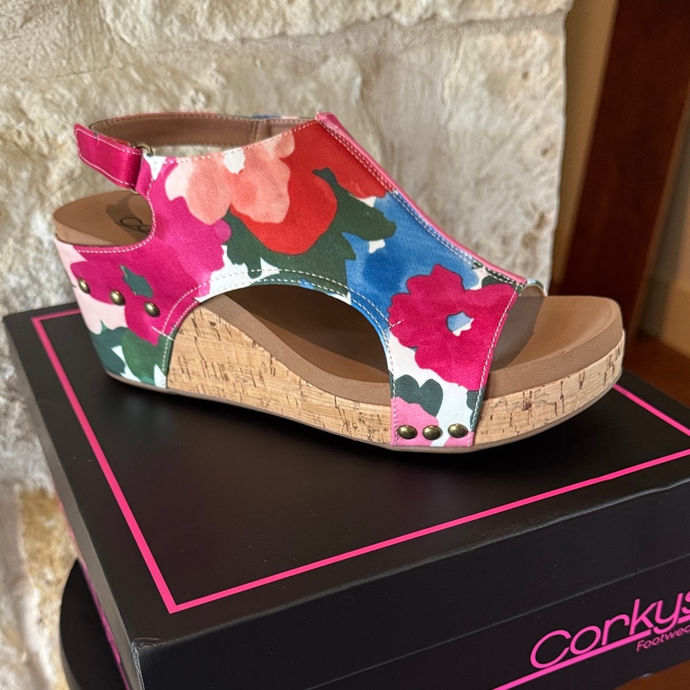 Corkys Carly Colorful “Flowers” Wedge Sandals - Picture 3 of 7